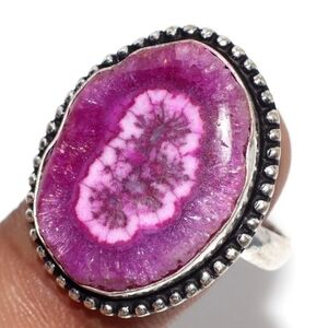 Silver Ring with Pink Agate Geode Center